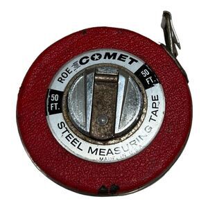 Vintage ROE Comet 50 Ft. Steel Measuring Tape Measure Made In U.S.A. Red Ruler
